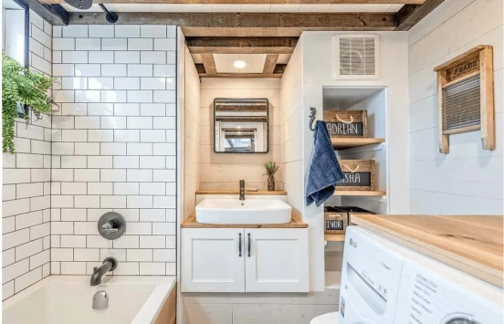 Bathroom with shower and vanity